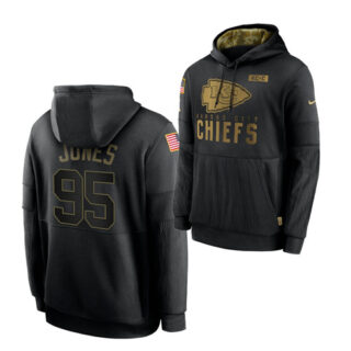 Men's Kansas City Chiefs #95 Chris Jones 2020 Salute To Service Black Sideline Performance Pullover Hoodie