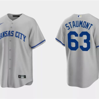 Men's Kansas City Royals #63 Josh Staumont Grey Cool Base Stitched Baseball Jersey