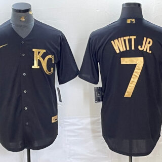 Men's Kansas City Royals #7 Bobby Witt Jr. Black Cool Base Stitched Jersey 2