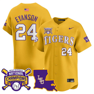 Men's LSU Tigers #24 Anthony Eyanson 2025 World Series Champions Limited Jersey All Stitched