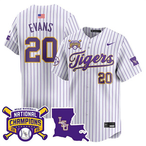 Men's LSU Tigers #20 Casan Evans 2025 World Series Champions Limited Jersey All Stitched