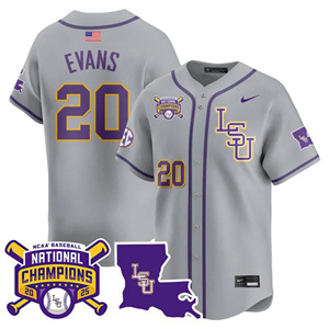 Men's LSU Tigers #20 Casan Evans 2025 World Series Champions Limited Jersey All Stitched