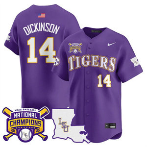 Men's LSU Tigers #14 Daniel Dickinson 2025 World Series Champions Limited Jersey All Stitched