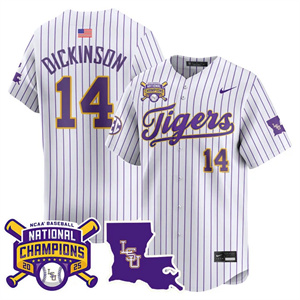 Men's LSU Tigers #14 Daniel Dickinson 2025 World Series Champions Limited Jersey All Stitched