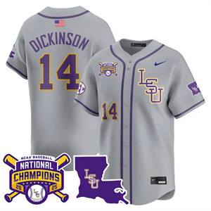 Men's LSU Tigers #14 Daniel Dickinson 2025 World Series Champions Limited Jersey All Stitched