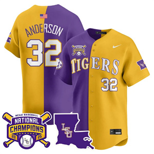 Men's LSU Tigers #32 Kade Anderson 2025 World Series Champions Limited Jersey All Stitched