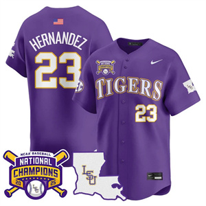 Men's LSU Tigers #23 Luis Hernandez 2025 World Series Champions Limited Jersey All Stitched