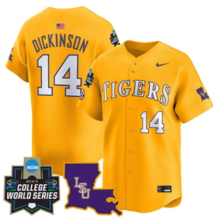 Men's LSU Tigers #14 Daniel Dickinson 2025 World Series Vapor Premier Limited Jersey All Stitched