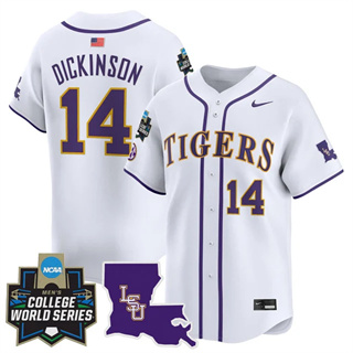 Men's LSU Tigers #14 Daniel Dickinson 2025 World Series Vapor Premier Limited Jersey All Stitched