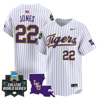Men's LSU Tigers #22 Jared Jones 2025 World Series Vapor Premier Limited Jersey All Stitched