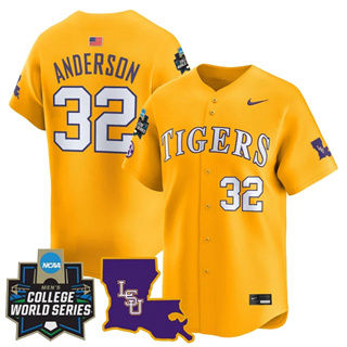 Men's LSU Tigers #32 Kade Anderson 2025 World Series Vapor Premier Limited Jersey All Stitched