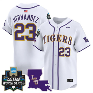 Men's LSU Tigers #23 Luis Hernandez 2025 World Series Vapor Premier Limited Jersey All Stitched