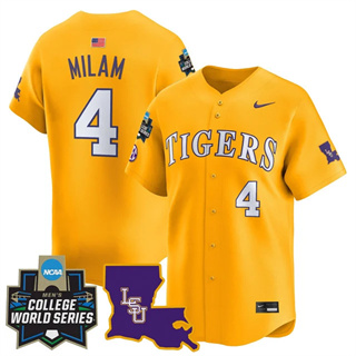Men's LSU Tigers #4 Steven Milam 2025 World Series Vapor Premier Limited Jersey All Stitched