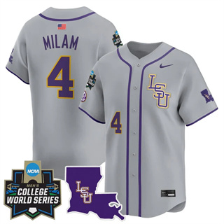 Men's LSU Tigers #4 Steven Milam 2025 World Series Vapor Premier Limited Jersey All Stitched
