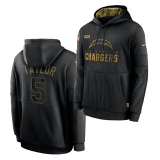 Men's Los Angeles Chargers #5 Tyrod Taylor 2020 Salute To Service Black Sideline Performance Pullover Hoodie