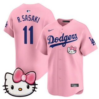 Men's Los Angeles Dodgers #11 Roki Sasaki Pink 2025 Hello Kitty Vapor Limited Stitched Baseball Jersey
