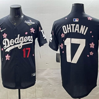 Men's Los Angeles Dodgers #17 Shohei Ohtani Black 2025 World Series Patch Tokyo Series Limited Stitched Baseball Jersey
