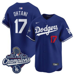 Men's Los Angeles Dodgers #17 Shohei Ohtani Blue 2025 World Series Champions Stitched Baseball Jersey