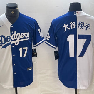 Men's Los Angeles Dodgers #17 ?????ƽ White Blue Split Cool Base Stitched Baseball Jersey