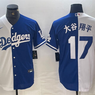 Men's Los Angeles Dodgers #17 ?????ƽ White Blue Split Cool Base Stitched Baseball Jersey