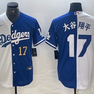 Men's Los Angeles Dodgers #17 ?????ƽ White Blue Split Cool Base Stitched Baseball Jersey