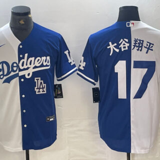 Men's Los Angeles Dodgers #17 ?????ƽ White Blue Split Cool Base Stitched Baseball Jersey