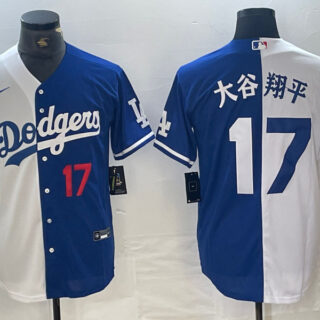 Men's Los Angeles Dodgers #17 ?????ƽ White Blue Split Cool Base Stitched Baseball Jersey