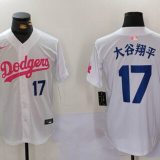 Men's Los Angeles Dodgers #17?????ƽ White Pink Vin & Kobe Patch Stitched Baseball Jerseys