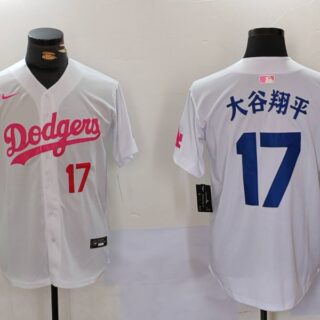 Men's Los Angeles Dodgers #17?????ƽ White Pink Vin & Kobe Patch Stitched Baseball Jerseys