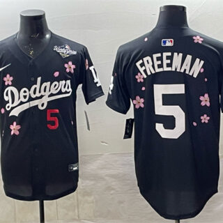 Men's Los Angeles Dodgers #5 Freddie Freeman Black 2025 World Series Patch Tokyo Series Limited Stitched Baseball Jersey
