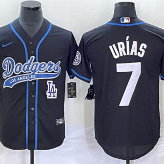 Men's Los Angeles Dodgers #7 Julio Ur??as Black With Patch Cool Base Stitched Baseball Jersey