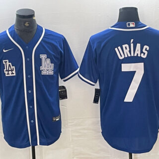 Men's Los Angeles Dodgers #7 Julio Ur??as Blue Cool Base Stitched Baseball Jersey