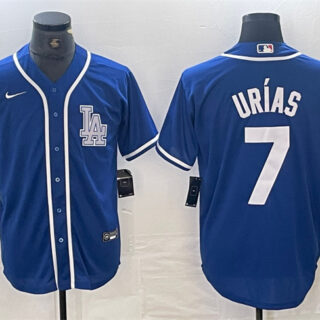 Men's Los Angeles Dodgers #7 Julio Ur??as Blue Cool Base Stitched Baseball Jersey