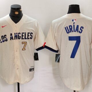 Men's Los Angeles Dodgers #7 Julio Ur??as Cream Stitched Baseball Jerseys