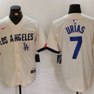 Men's Los Angeles Dodgers #7 Julio Ur??as Cream Stitched Baseball Jerseys