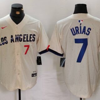 Men's Los Angeles Dodgers #7 Julio Ur??as Cream Stitched Baseball Jerseys