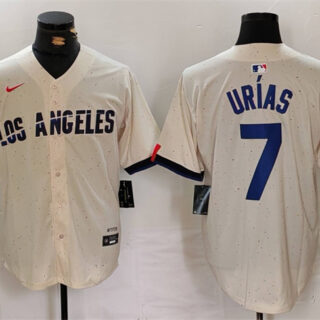 Men's Los Angeles Dodgers #7 Julio Ur??as Cream Stitched Baseball Jersey