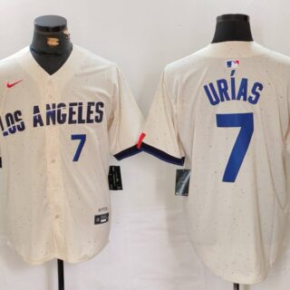 Men's Los Angeles Dodgers #7 Julio Ur??as Cream Stitched Baseball Jersey2