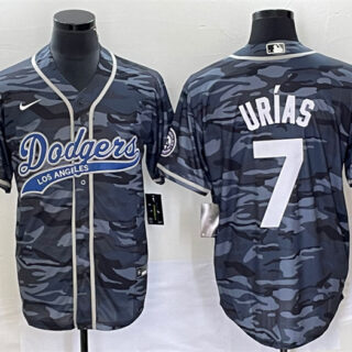 Men's Los Angeles Dodgers #7 Julio Ur??as Gray Camo Cool Base With Patch Stitched Baseball Jersey