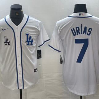 Men's Los Angeles Dodgers #7 Julio Ur??as White Cool Base Stitched Baseball Jersey