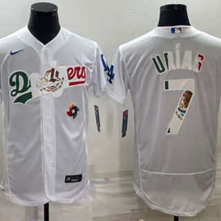 Men's Los Angeles Dodgers #7 Julio Ur??as White With Vin Scully Patch Flex Base Stitched Baseball JerseyS