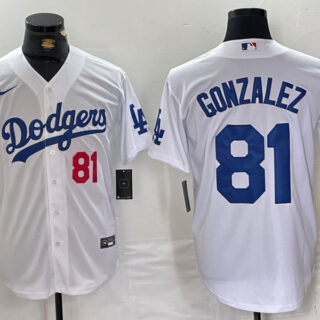 Men's Los Angeles Dodgers #81 Victor Gonz??lez White Cool Base Stitched Baseball Jerseys