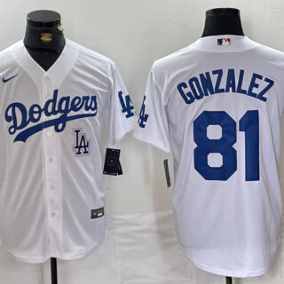 Men's Los Angeles Dodgers #81 Victor Gonz??lez White Cool Base Stitched Baseball Jerseys