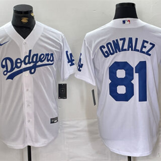 Men's Los Angeles Dodgers #81 Victor Gonz??lez White Cool Base Stitched Baseball Jersey