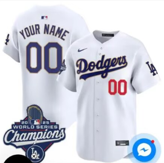 Men's Los Angeles Dodgers Active Player Custom White 2025 World Series Champions Patch Home Limited Stitched Baseball Jerseys