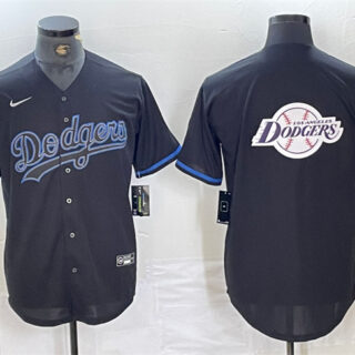 Men's Los Angeles Dodgers Team Big Logo Black Cool Base Stitched Baseball Jersey 3
