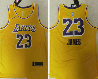Men's Los Angeles Lakers #23 LeBron James Yellow NEW 2021 Nike Swingman Stitched NBA Jersey_1