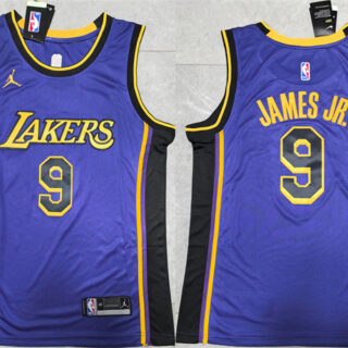 Men's Los Angeles Lakers #9 Bronny James Jr. Purple Stitched Basketball Jersey