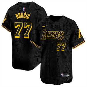 Men's Los Angeles Lakers Black #77 Luka Doncic Vapor Baseball Jersey
