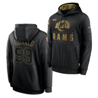 Men's Los Angeles Rams #99 Aaron Donald 2020 Salute To Service Black Sideline Performance Pullover Hoodie